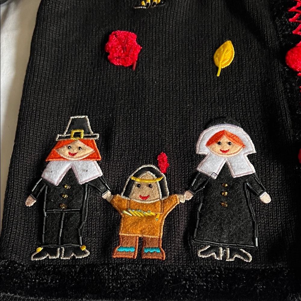 Black Cardigan with Thanksgiving Embroidery - Picture 2 of 10